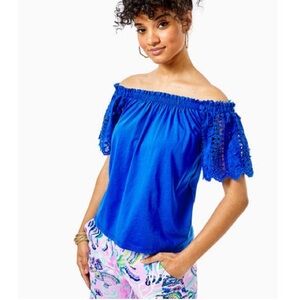 NWT Lilly Pulitzer Fayette Off-The-Shoulder Top Baha Blue Size XS